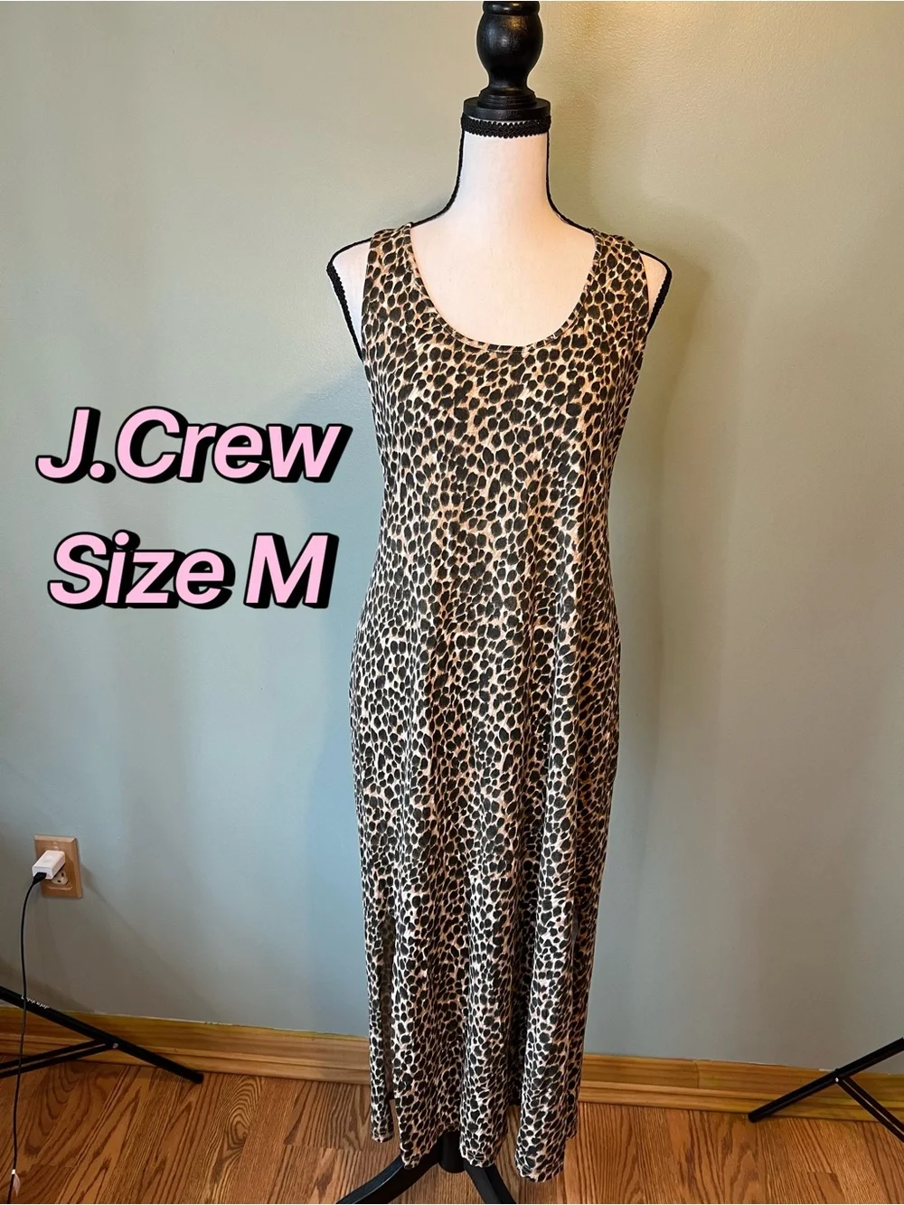J. Crew Women's Leopard Print Tank Maxi Dress with Leg Slits Size M